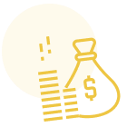 gold yellow coins and money bag icon
